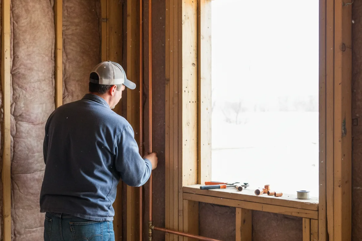 Licensed plumber running new copper supply lines in a March Air Reserve Base home