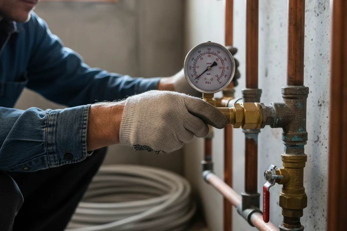 Pressure testing a repaired line during Water Line Repair in March Air Reserve Base